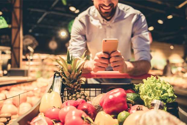 grocery cart, smartphone