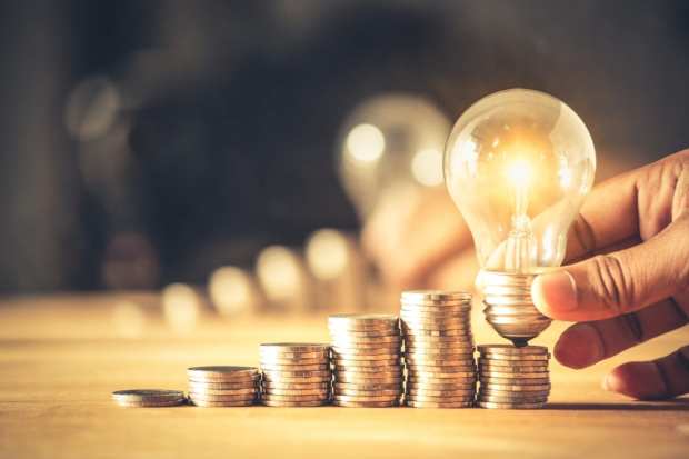 coins, lightbulb, ideas, money