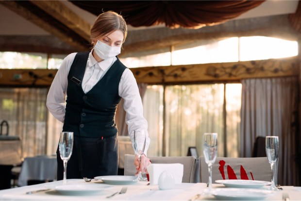 restaurant waitress with face mask