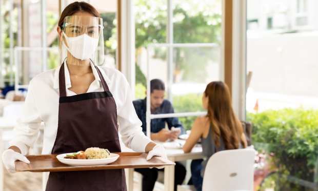 restaurant waitress in mask