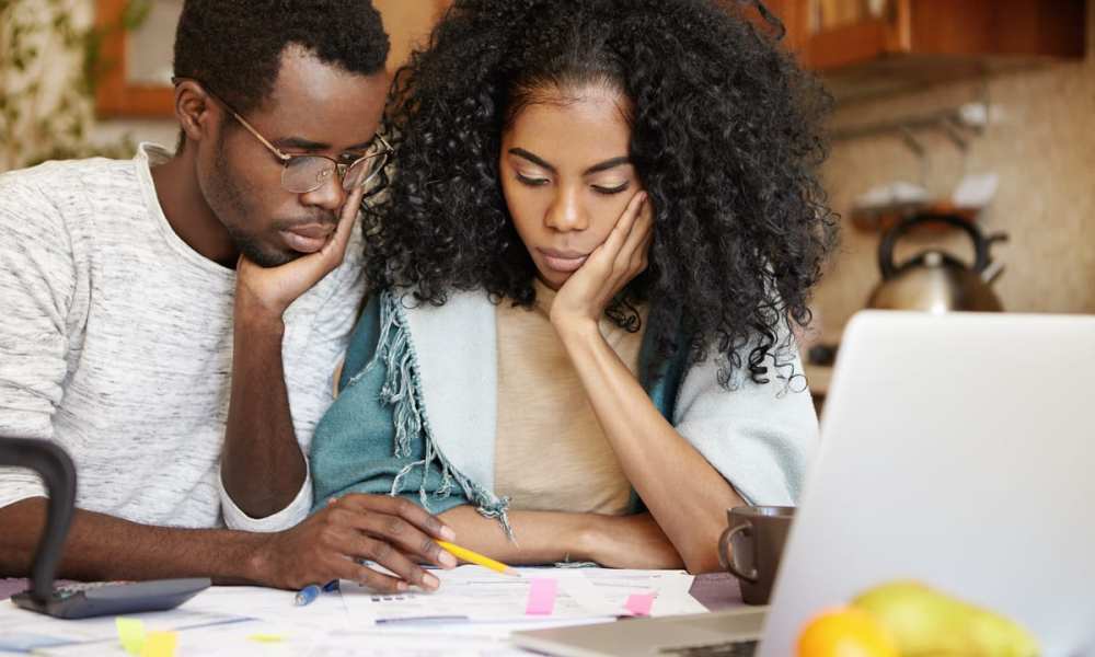 couple looking at finances
