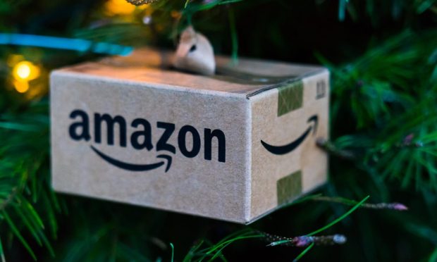 Amazon box on Christmas tree