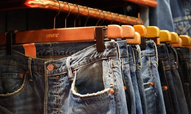 Levi jeans on store rack