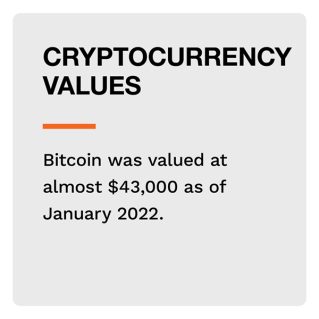 Cryptocurrency Values: Bitcoin was valued at almost $43,000 as of January 2022.