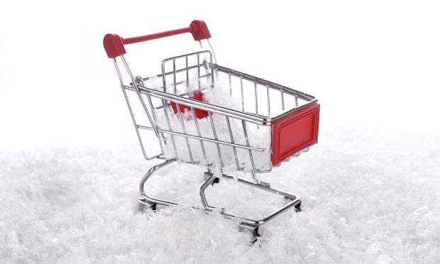 grocery cart in snow