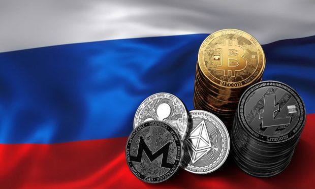 Russian flag, cryptocurrency