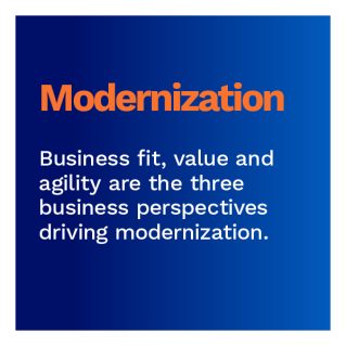 Modernization: Business Fit, value and agility are the three business perspectives driving modernization.