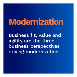 Modernization: Business Fit, value and agility are the three business perspectives driving modernization.