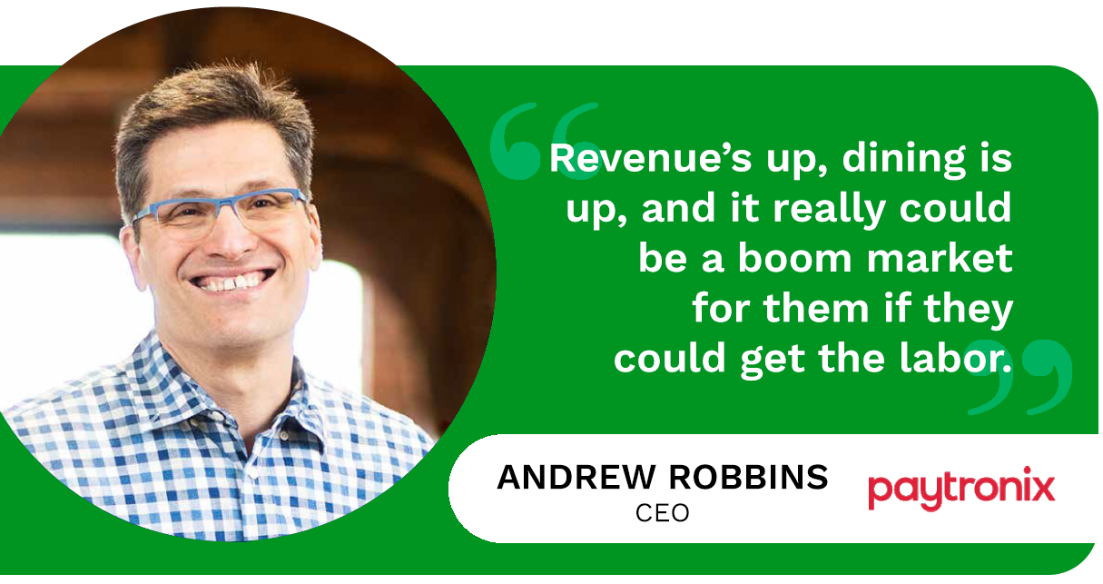 Restaurants can deploy technology to mitigate their ongoing staffing problems and increase revenue. Andrew Robbins, CEO of Paytronix, explains how.