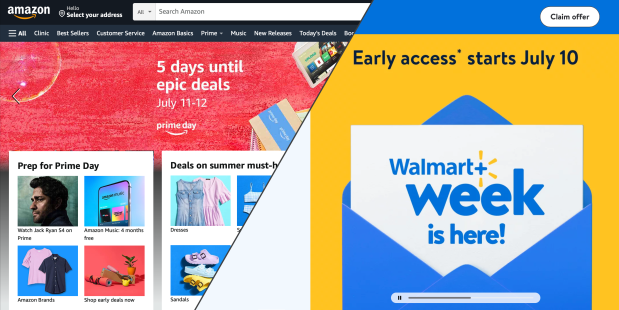 Amazon and Walmart are offering more free or trial subscriptions as their July savings days approach, with each retailer hoping to gain a larger market share.