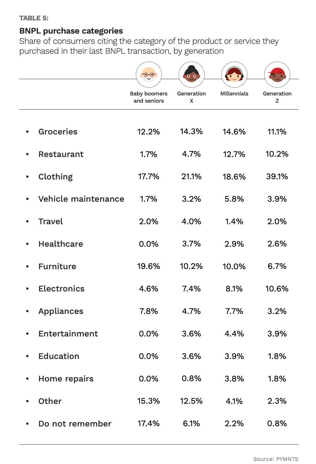 BNPL purchase categories