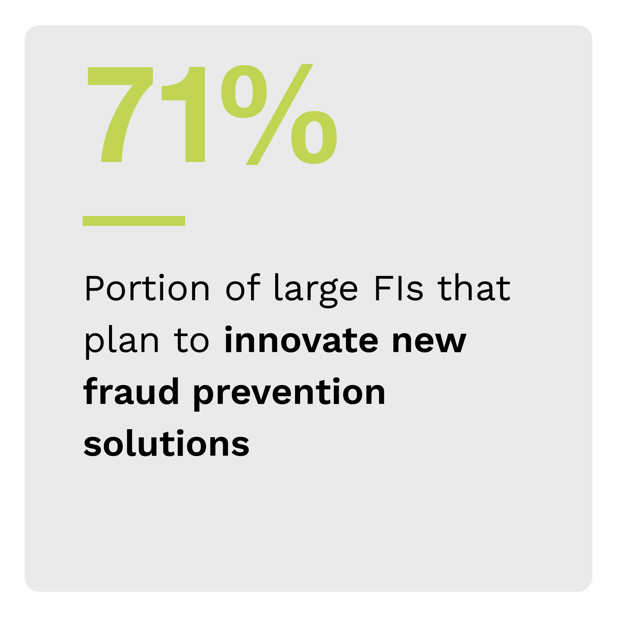 71%: Portion of large FIs that plan to innovate new fraud prevention solutions