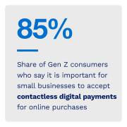 85%: Share of Gen Z consumers who say it is important to accept contactless digital payments for online purchases
