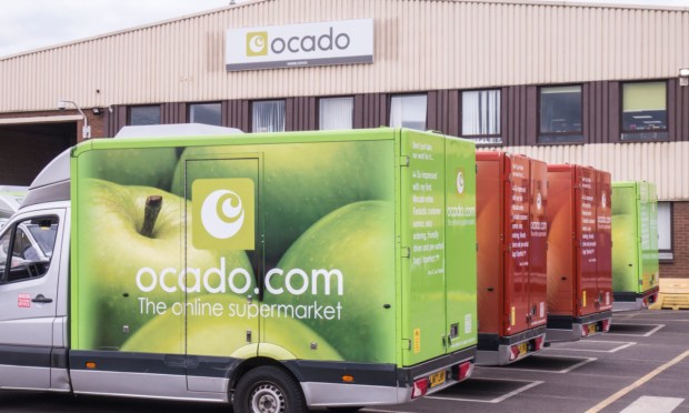 Ocado trucks at distribution center