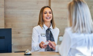 hotel worker and guest