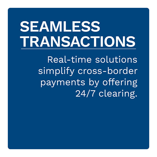 SEAMLESS TRANSACTIONS: Real-time solutions simplify cross-border payments by offering 24/7 clearing.