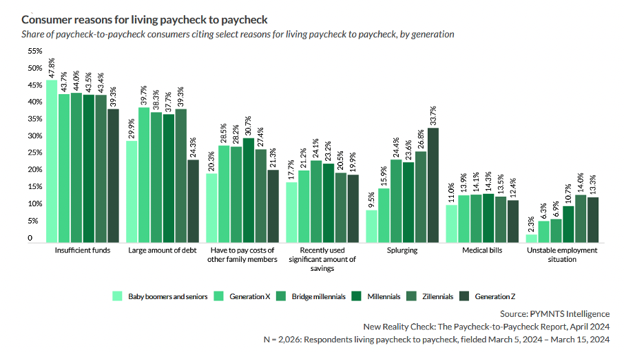 Consumer reasons for living paycheck to paycheck