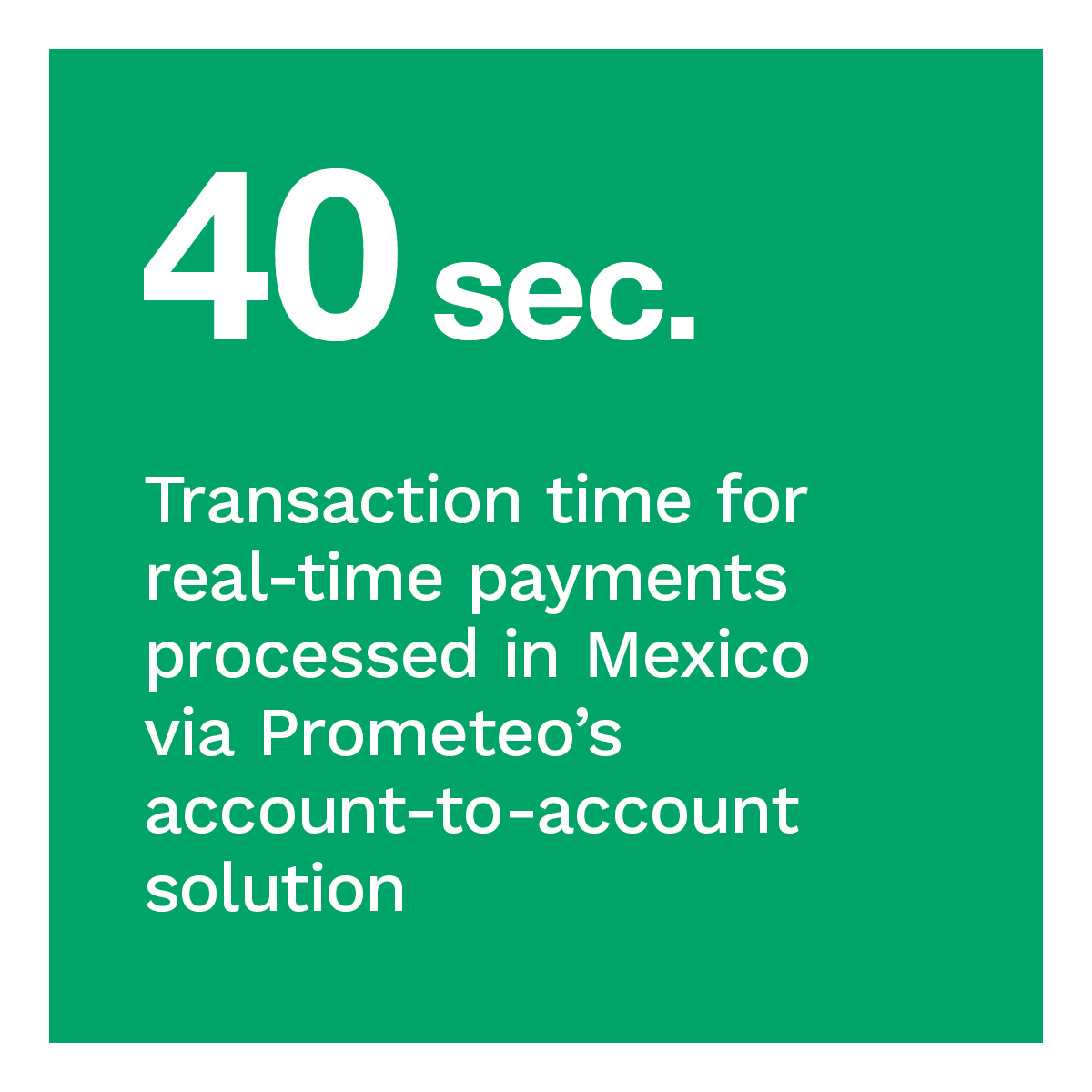 40 sec.: Transaction time for real-time payments processed in Mexico via Prometeo’s account-to-account solution