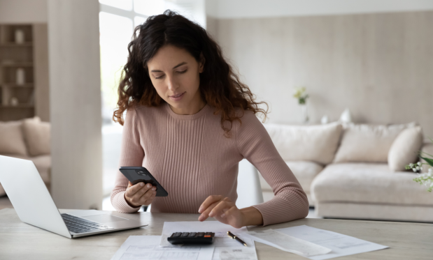 woman working on household budget