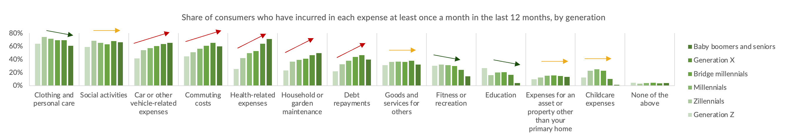 Share of consumers who have incurred in each expense by generation