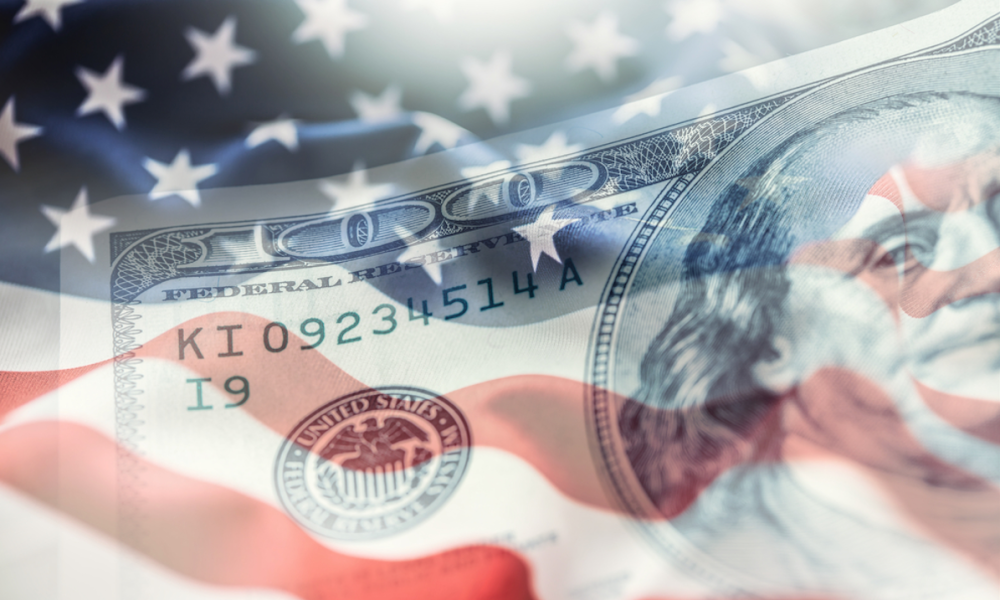 American flag over cash