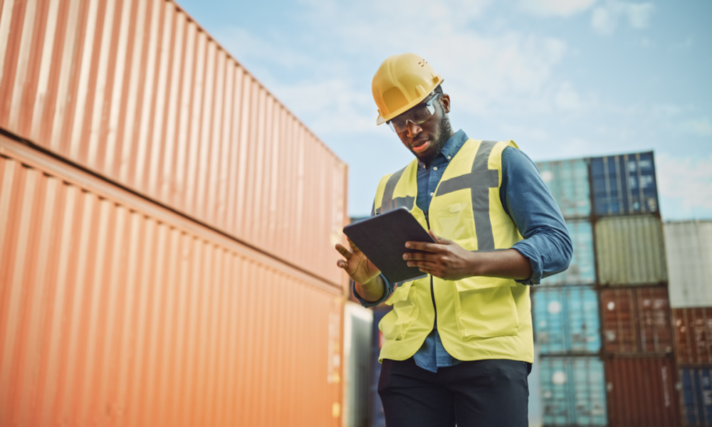 freight worker with tablet