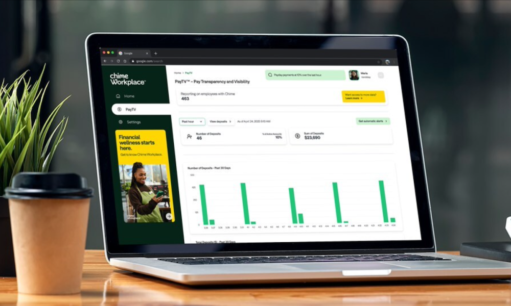 Chime payroll program on laptop