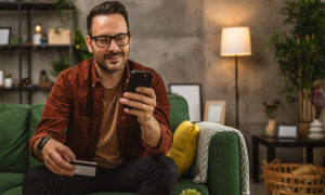 man shopping online via phone