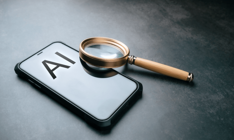 AI, phone, magnifying glass