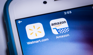 Amazon and Walmart apps on phone screen