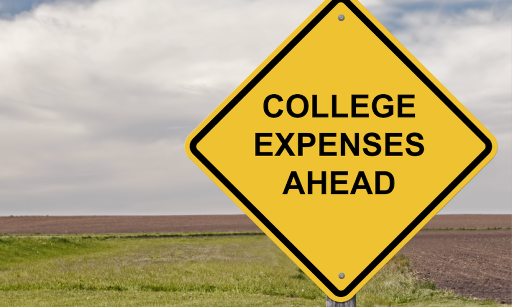 college expenses ahead sign