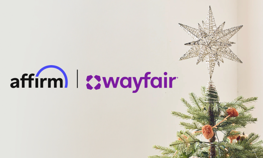 Affirm and Wayfair logos with Christmas tree