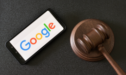 Google logo on phone next to gavel