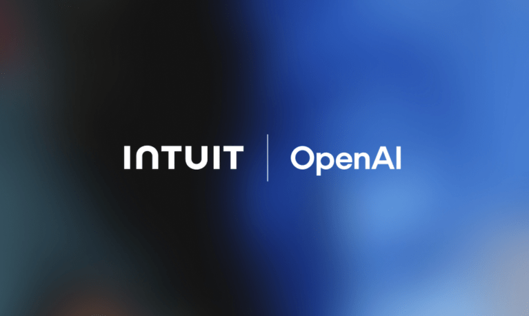 Intuit and OpenAI logos on blue background