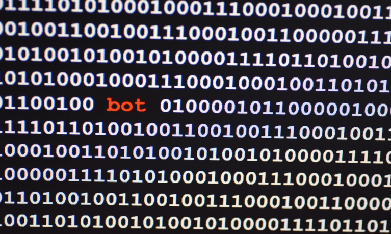 computer code numbers with bot in center