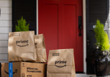 Amazon grocery bags on front porch