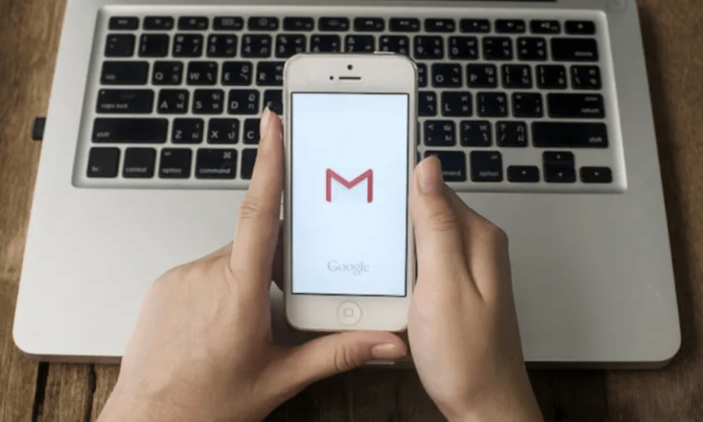 Gmail on phone with keyboard