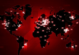 global hacking concept, map on red background