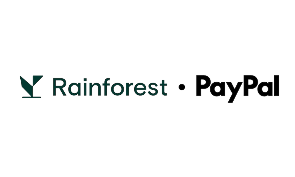 Rainforest and PayPal logos on white background