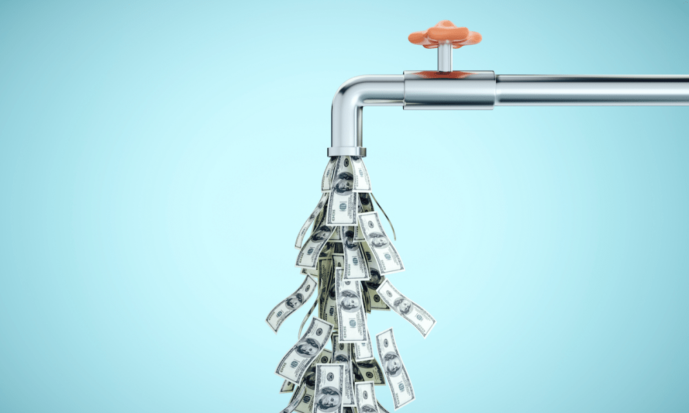 cash coming out of faucet