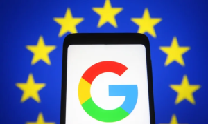 Google G on phone screen with EU stars