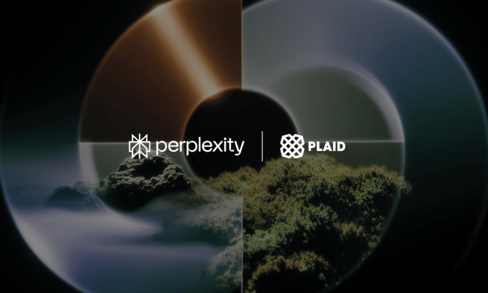 Perplexity and Plaid logos on dark background