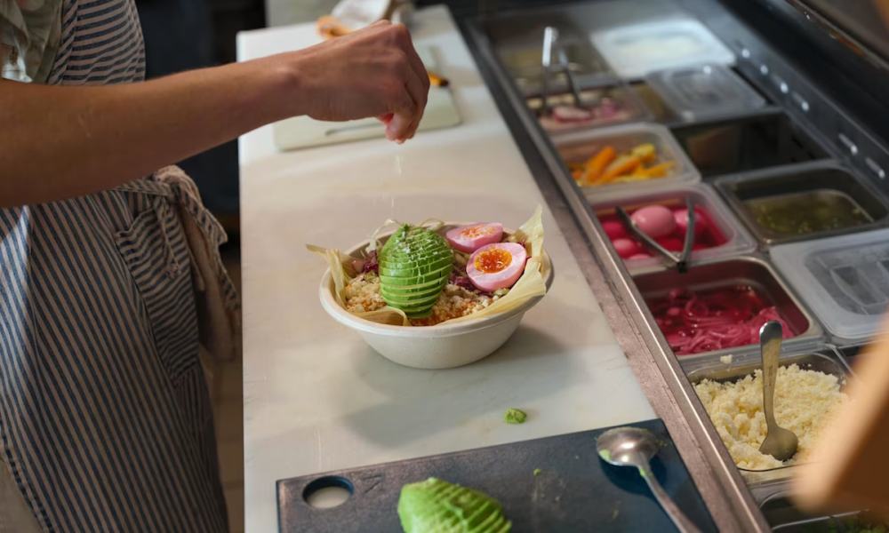 restaurant worker prepping food