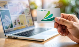 CareCredit card with laptop