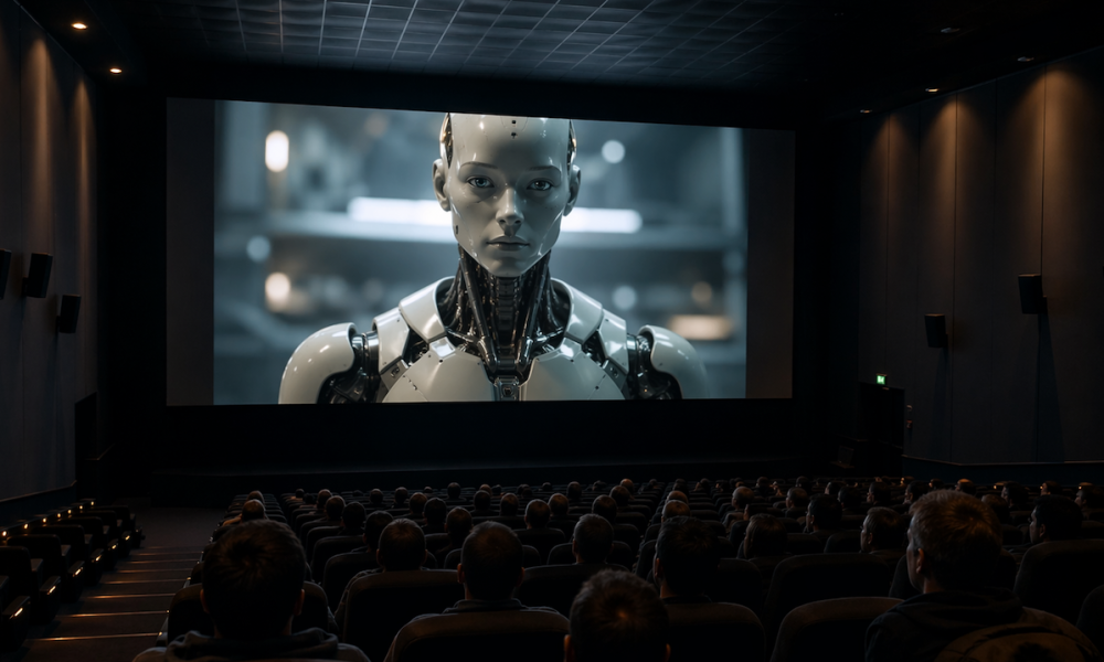 AI movie in theater with audience