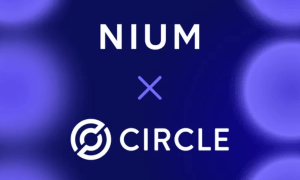 Nium and Circle logos on purple background