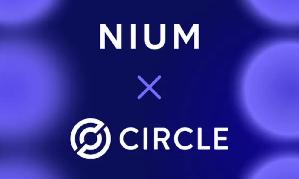 Nium and Circle logos on purple background