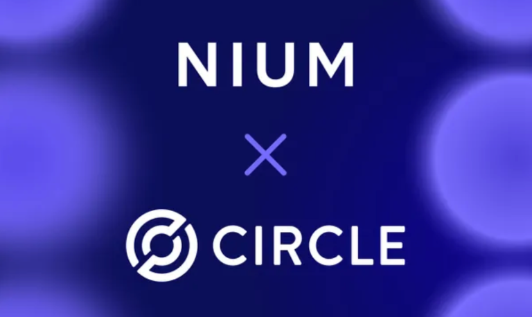 Nium and Circle logos on purple background