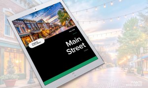 Cover image for the PYMNTS Intelligence May 2026 edition of the Main Street Index. PYMNTS intelligence reports show Main Street businesses grew 0.9%. Restaurants and retail slowed, while healthcare and fitness expanded.