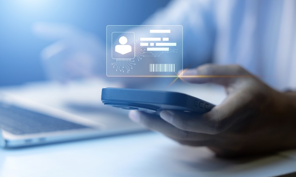 identity verification hand with phone